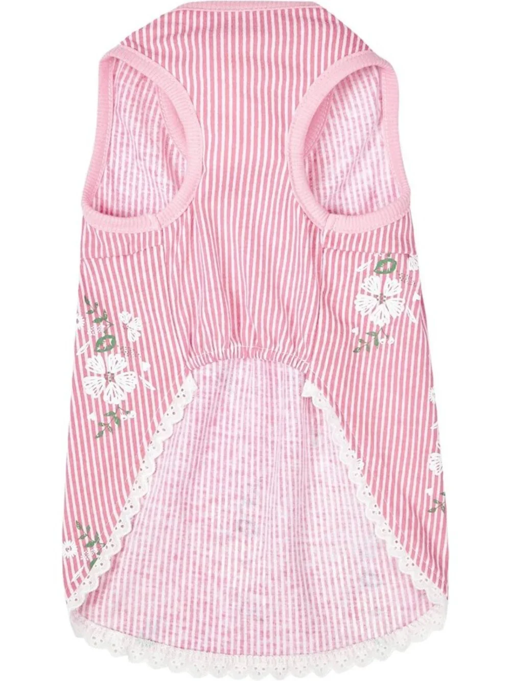 Floral Pink Stripe Dog Dress with Peter Pan Collar, 16
